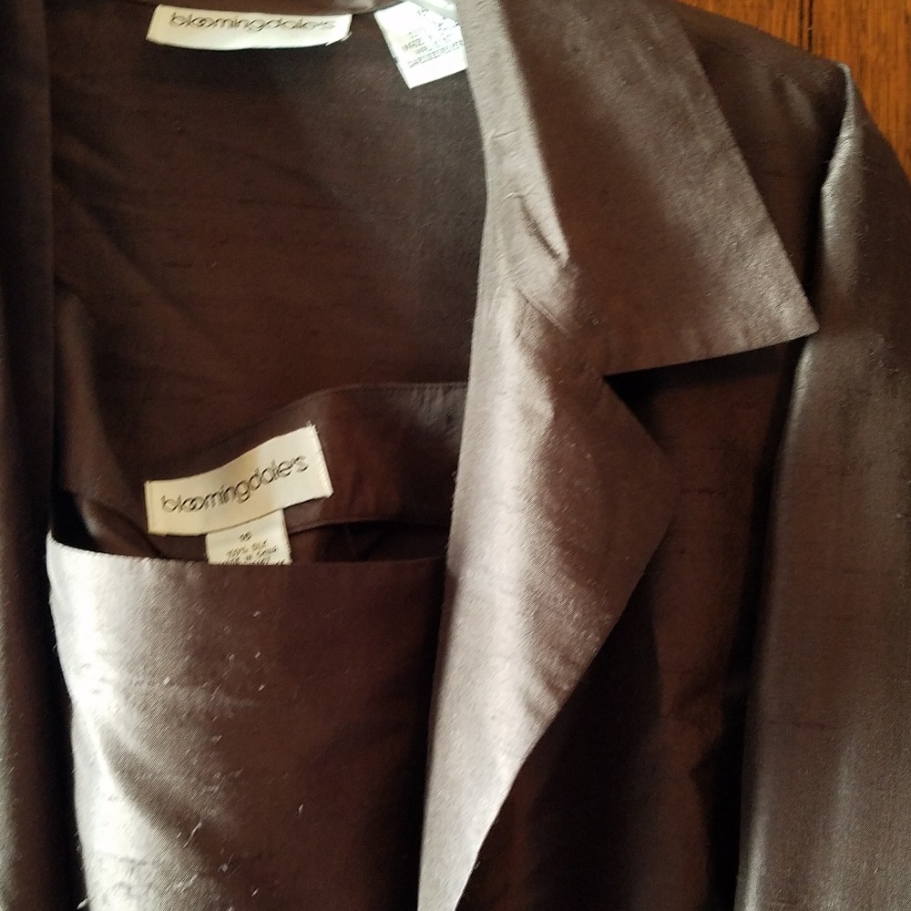 Bloomingdale's Brown Silk 2Pc Top & Jacket 16